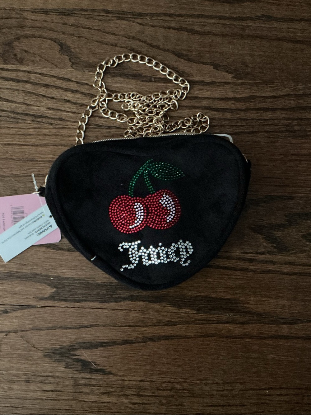 Juicy Couture Black Bag with Pink Label and Gold Chain